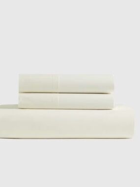 New 3 piece Organic Crisp Percale Fitted Sheet Set King Ivory